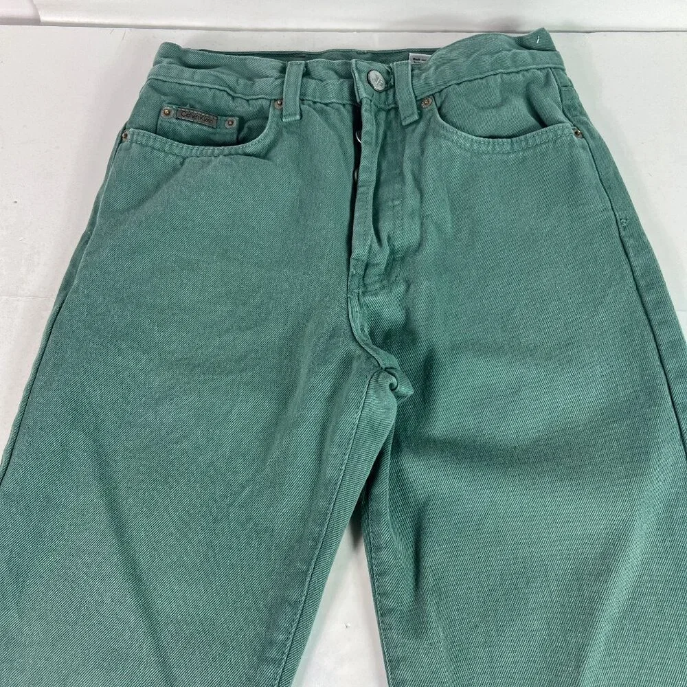 VTG Calvin Klein Jean's Juniors 26x31* Straight Green Faded Denim USA Made Tag 3